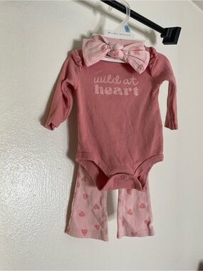 Willow + Whimsy Pink ‘Wild at Heart’ Ribbed Baby Matching Set